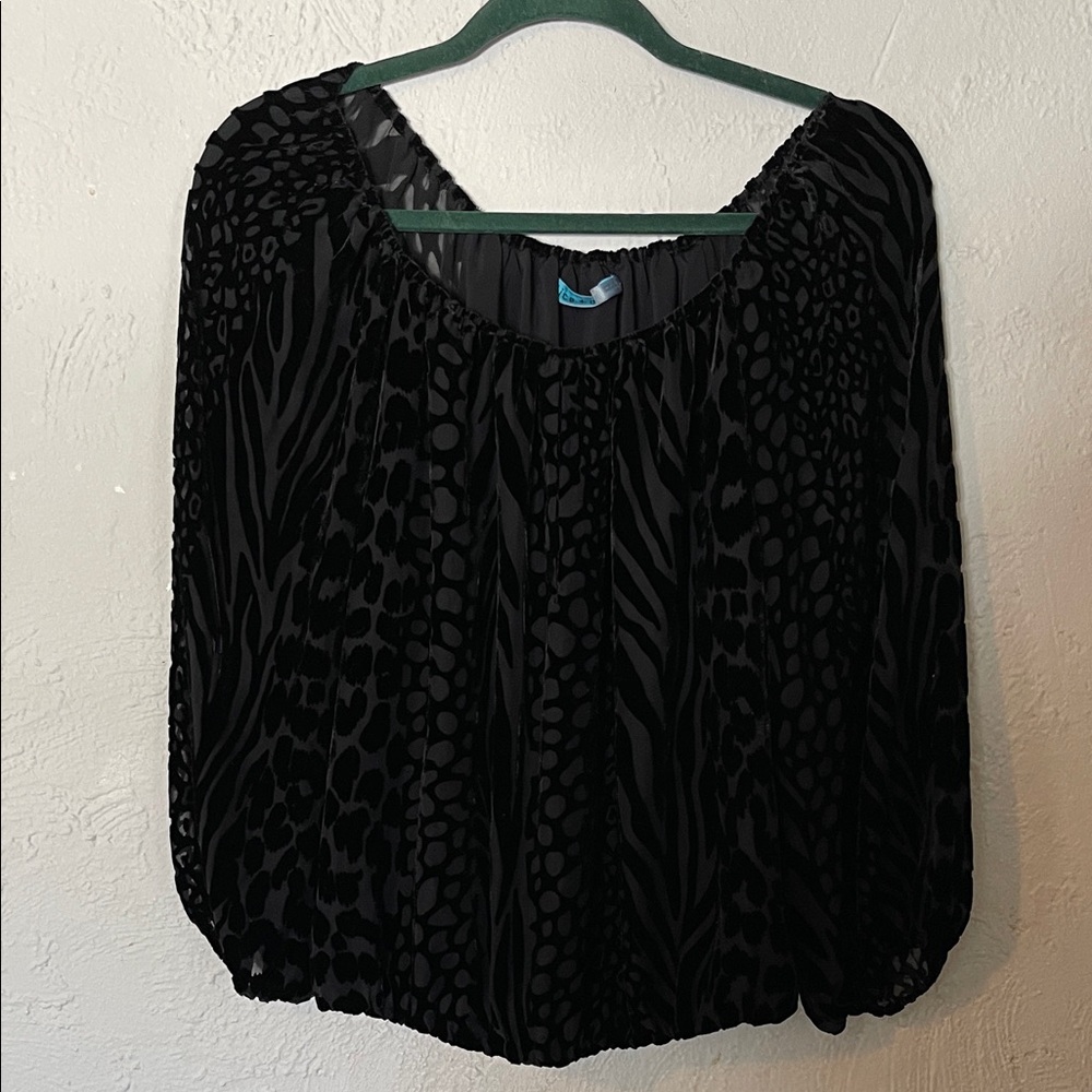 Alice + Olivia Black Velvet Burnout Peasant Blouse - Women